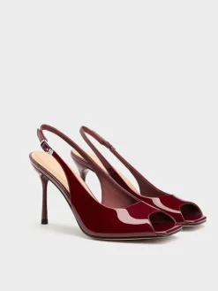 Kyra Patent Peep-Toe Slingback Heels