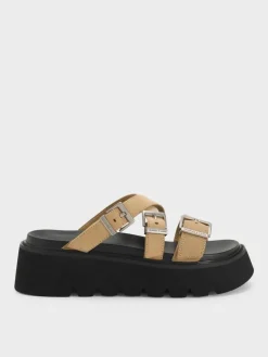 Laine Faux Suede Buckled Flatform Sandals