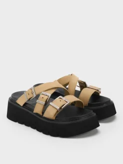 Laine Faux Suede Buckled Flatform Sandals