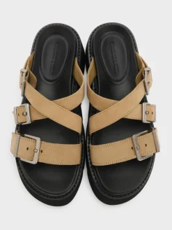Laine Faux Suede Buckled Flatform Sandals