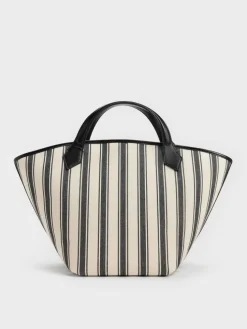 Large Ivanna Canvas Striped Tote Bag