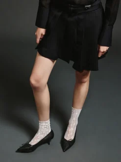 Leather Ruched Pointed Kitten Heels