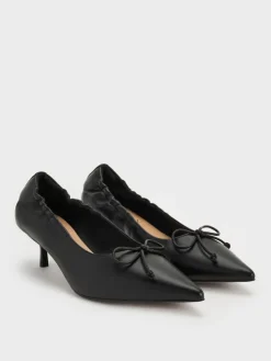 Leather Ruched Pointed Kitten Heels