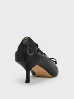 Leather Ruched Pointed Kitten Heels