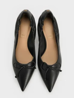 Leather Ruched Pointed Kitten Heels