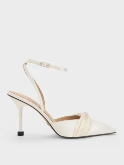 Leda Beaded Satin Ankle-Strap Pumps