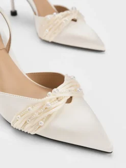 Leda Beaded Satin Ankle-Strap Pumps