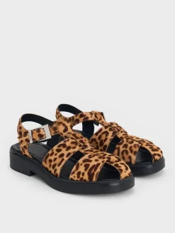 Leopard-Print Textured Caged Sandals