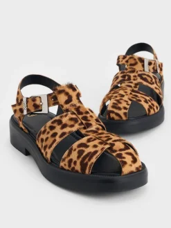 Leopard-Print Textured Caged Sandals