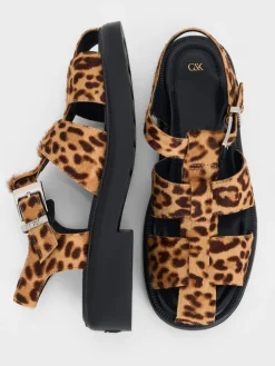 Leopard-Print Textured Caged Sandals