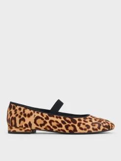 Leopard-Print Textured Mary Jane Flats