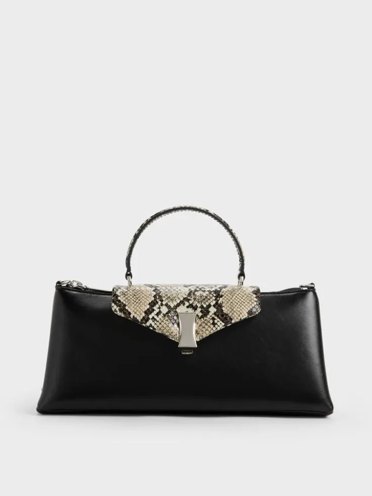 Lilibet Snake-Print Elongated Top Handle Bag