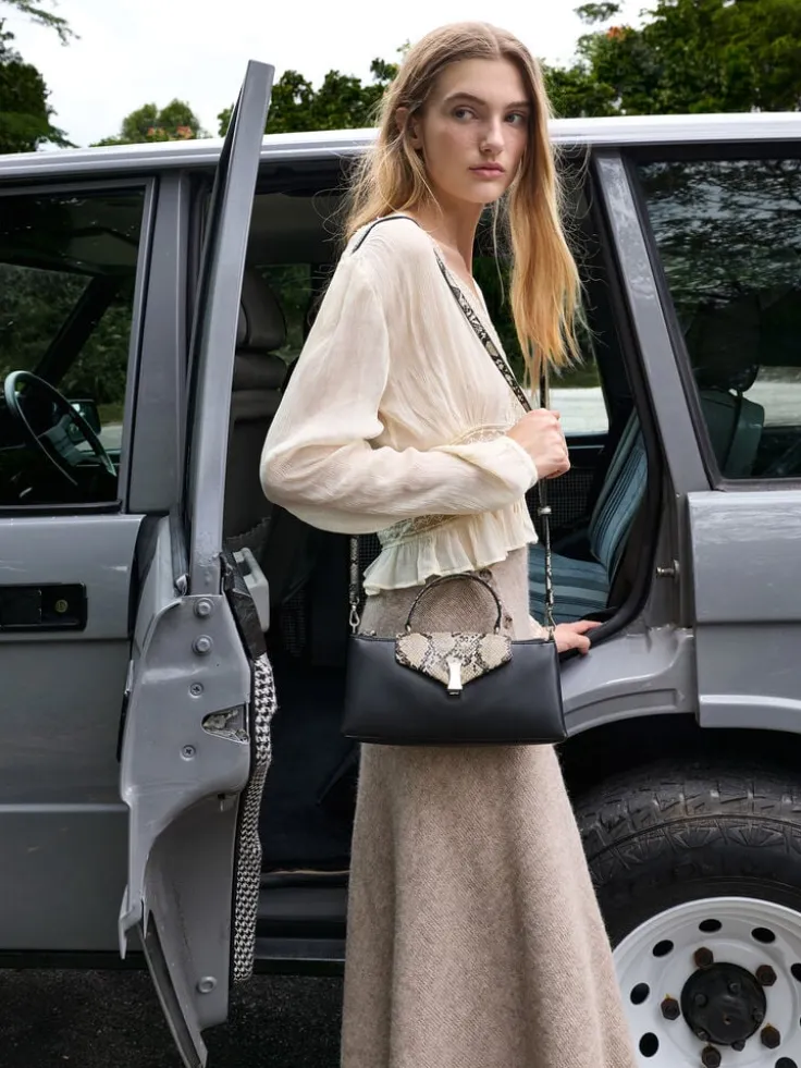 Lilibet Snake-Print Elongated Top Handle Bag