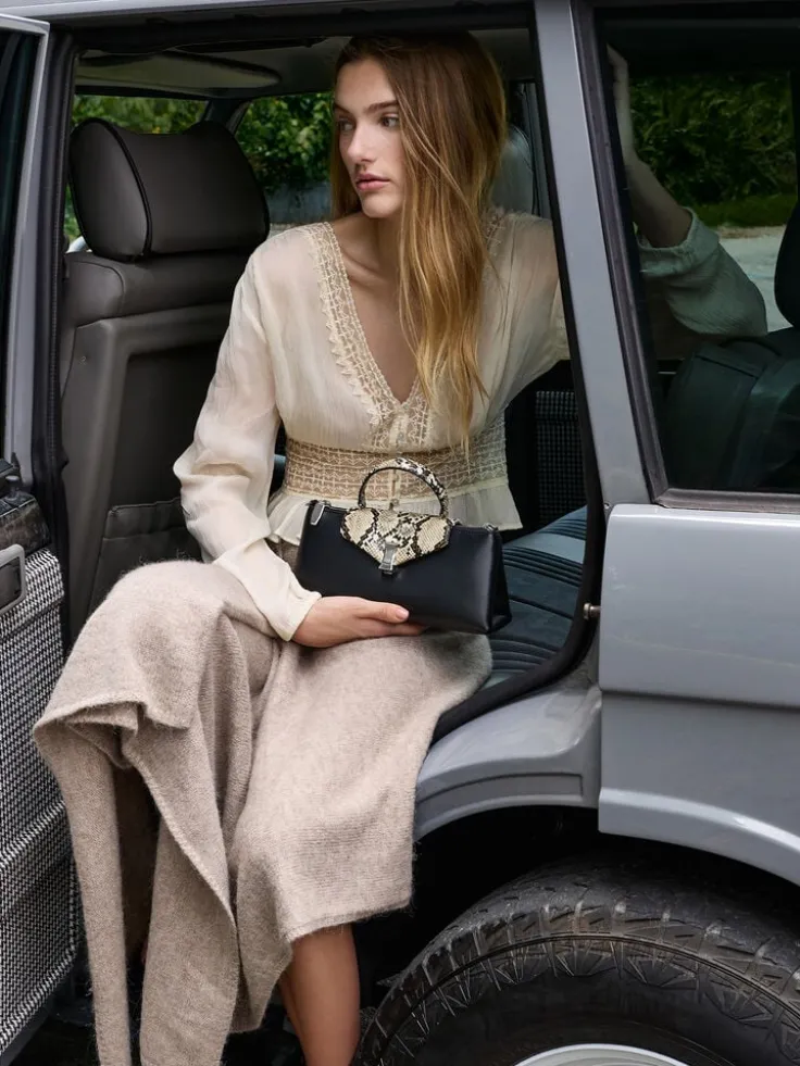 Lilibet Snake-Print Elongated Top Handle Bag
