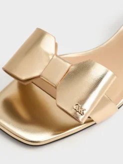 Lu Metallic Leather Bow Heeled Sandals