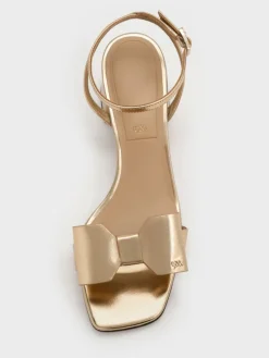 Lu Metallic Leather Bow Heeled Sandals