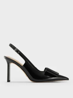 Lu Patent Leather Bow Slingback Pumps