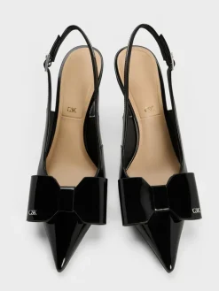 Lu Patent Leather Bow Slingback Pumps