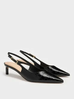 Luciana Croc-Effect Slingback Kitten Heels