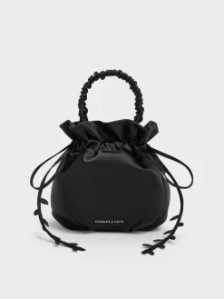 Mabel Satin Floral-Vine Bucket Bag