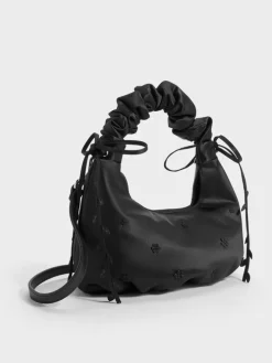 Mabel Satin Floral-Vine Hobo Bag