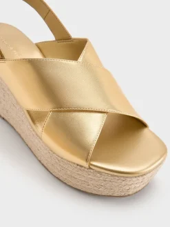 Metallic Crossover Espadrille Wedges