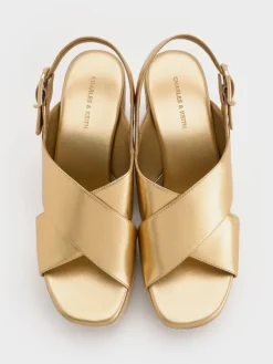 Metallic Crossover Espadrille Wedges