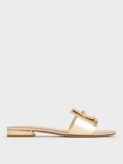 Metallic Knotted Accent Slide Sandals