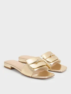 Metallic Knotted Accent Slide Sandals