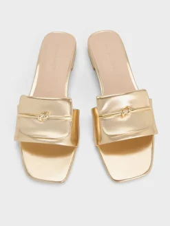 Metallic Knotted Accent Slide Sandals