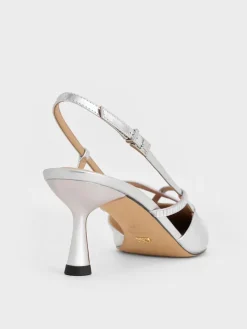 Metallic Leather & Satin Crystal-Embellished Slingback Pumps