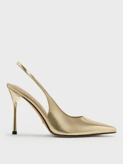 Metallic Leather Slingback Stiletto Pumps