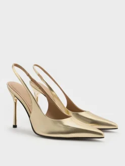 Metallic Leather Slingback Stiletto Pumps