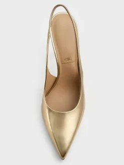 Metallic Leather Slingback Stiletto Pumps