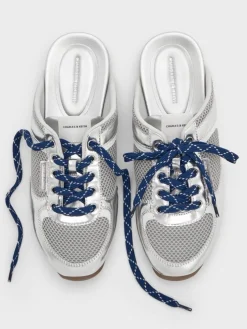 Metallic Mesh Lace-Up Sneaker Mules
