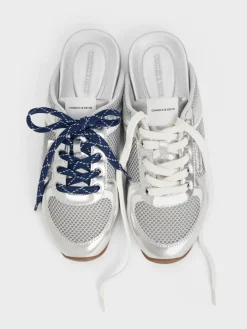 Metallic Mesh Lace-Up Sneaker Mules