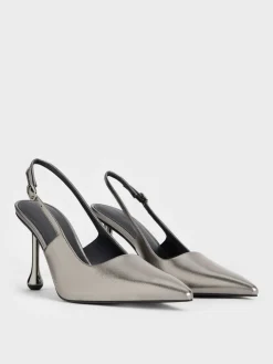 Metallic Sculptural-Heel Pointed Pumps