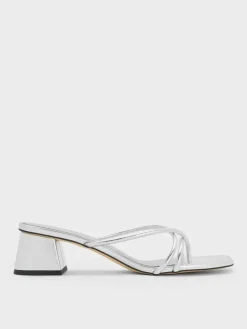 Metallic Strappy Toe-Ring Block-Heel Sandals