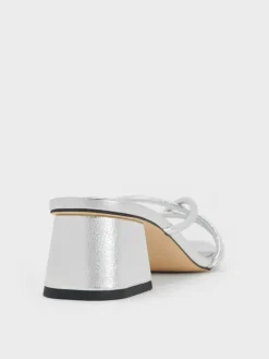 Metallic Strappy Toe-Ring Block-Heel Sandals