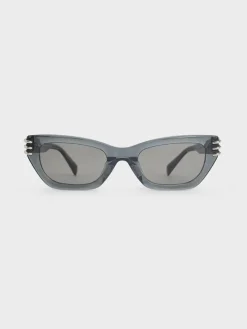 Metallic-Accent Angular Cat-Eye Sunglasses