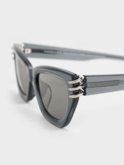 Metallic-Accent Angular Cat-Eye Sunglasses
