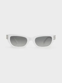 Metallic-Accent Angular Cat-Eye Sunglasses