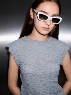 Metallic-Accent Angular Cat-Eye Sunglasses