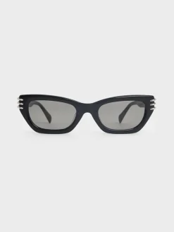 Metallic-Accent Angular Cat-Eye Sunglasses