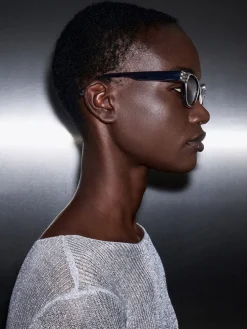 Metallic-Accent Angular Cat-Eye Sunglasses