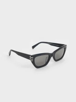 Metallic-Accent Angular Cat-Eye Sunglasses