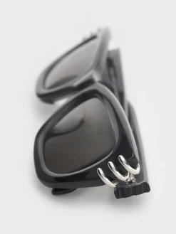 Metallic-Accent Angular Cat-Eye Sunglasses