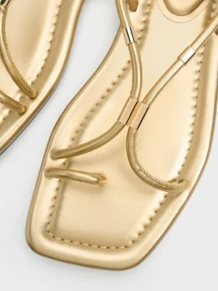 Metallic-Accent Toe-Ring Sandals