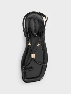 Metallic-Accent Toe-Ring Sandals