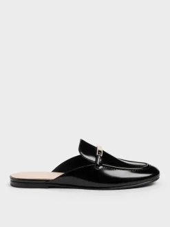 Metallic-Bar Loafer Mules
